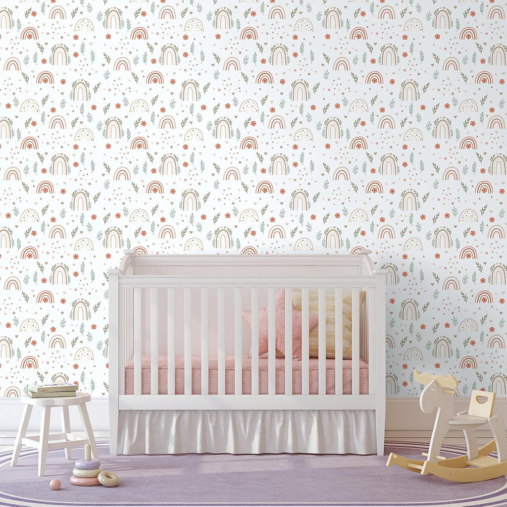 12''x472'' Rainbow Wallpaper Peel and Stick Boho Wallpaper Colorful Flower Leaf Wall Paper for Kids Room Nursery Self