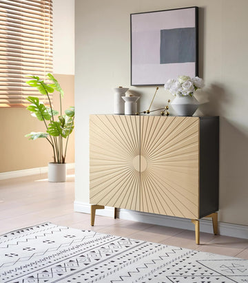 2-Door Storage Cabinet - Accent Sideboard Buffet in Gold & Black, Storage Cabinet for Living Room, Hallway, Kitchen