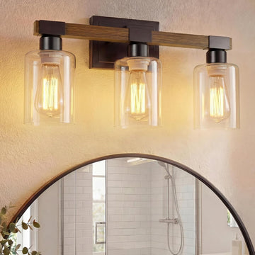Farmhouse Bathroom Vanity Light Fixtures,3 Light,UL Certificated | 3 Light Bathroom Vanity Lights Over Mirror, Rustic