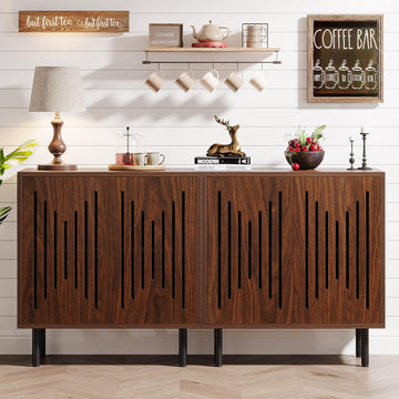 Set of 2 Sideboard Buffet with Storage, 59" Buffet Sideboard Cabinet with Adjustable Shelves