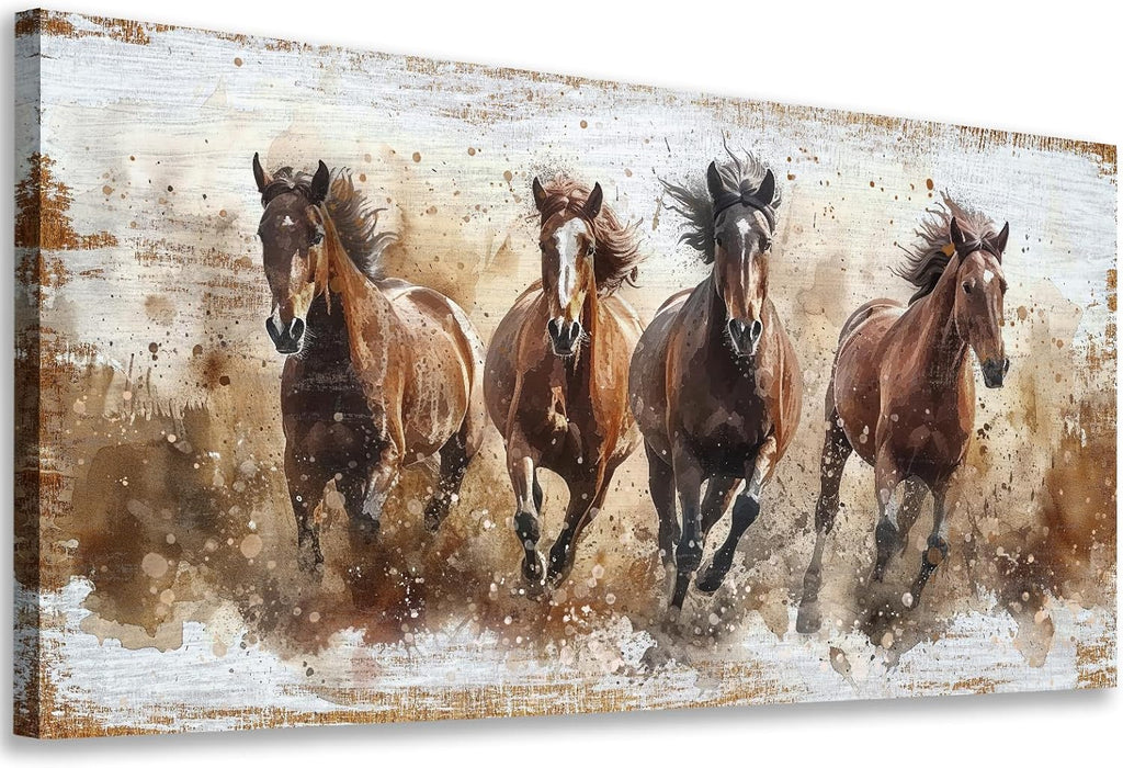 Horses Canvas Wall Art - Brown Horse Pictures Animal Wall Decor Running Horses Painting Prints Artwork Bedroom Home