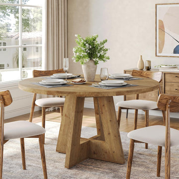 Solid Wood Round Dining Table, 47" Farmhouse Kitchen Table for 4-6, Wooden Circle Dinner Table for Dining Room