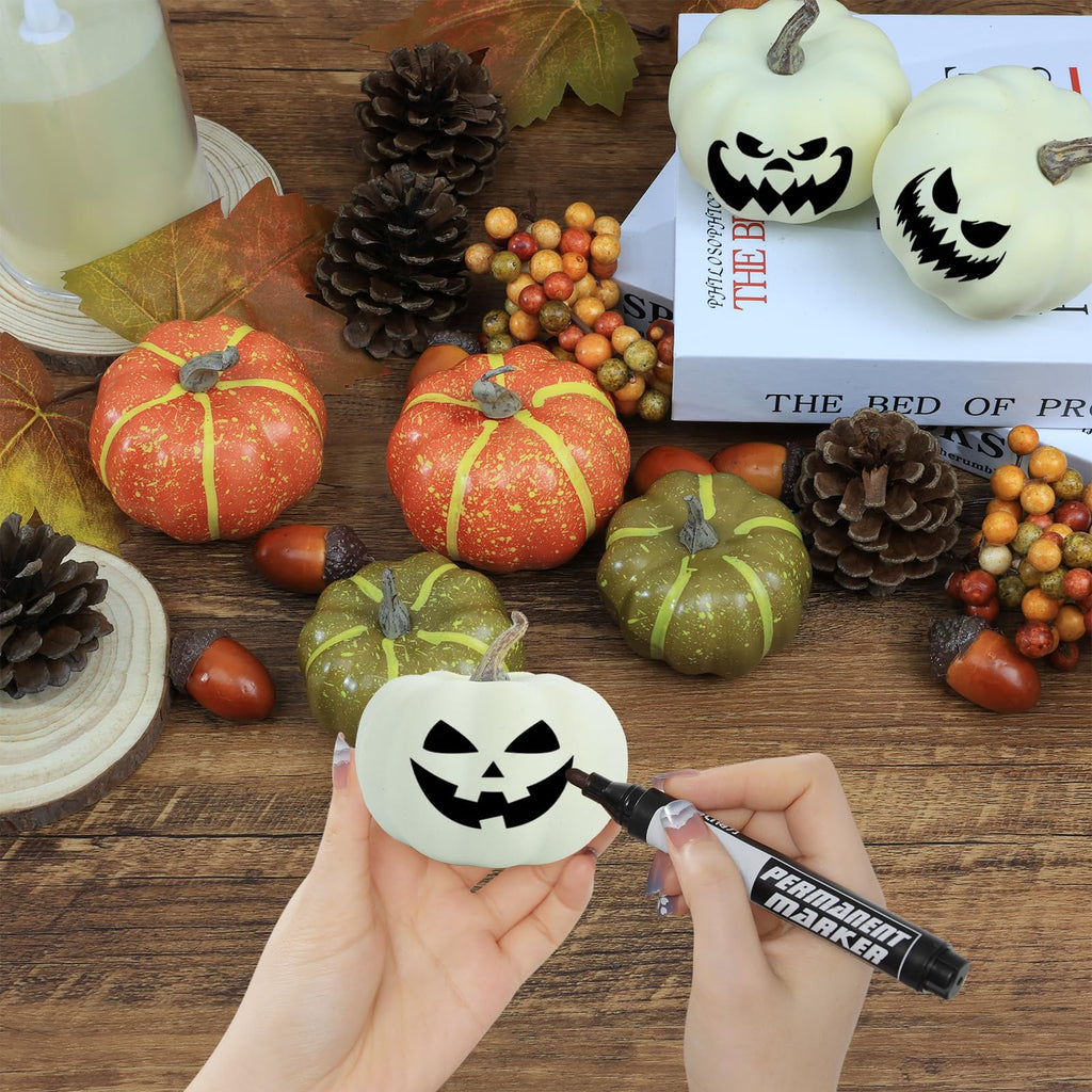 20 Pcs Realistic Fall Mini Pumpkin Decorations, Pumpkin Decor with Maple Leaves, Pine Cones, Acorns, Thanksgiving