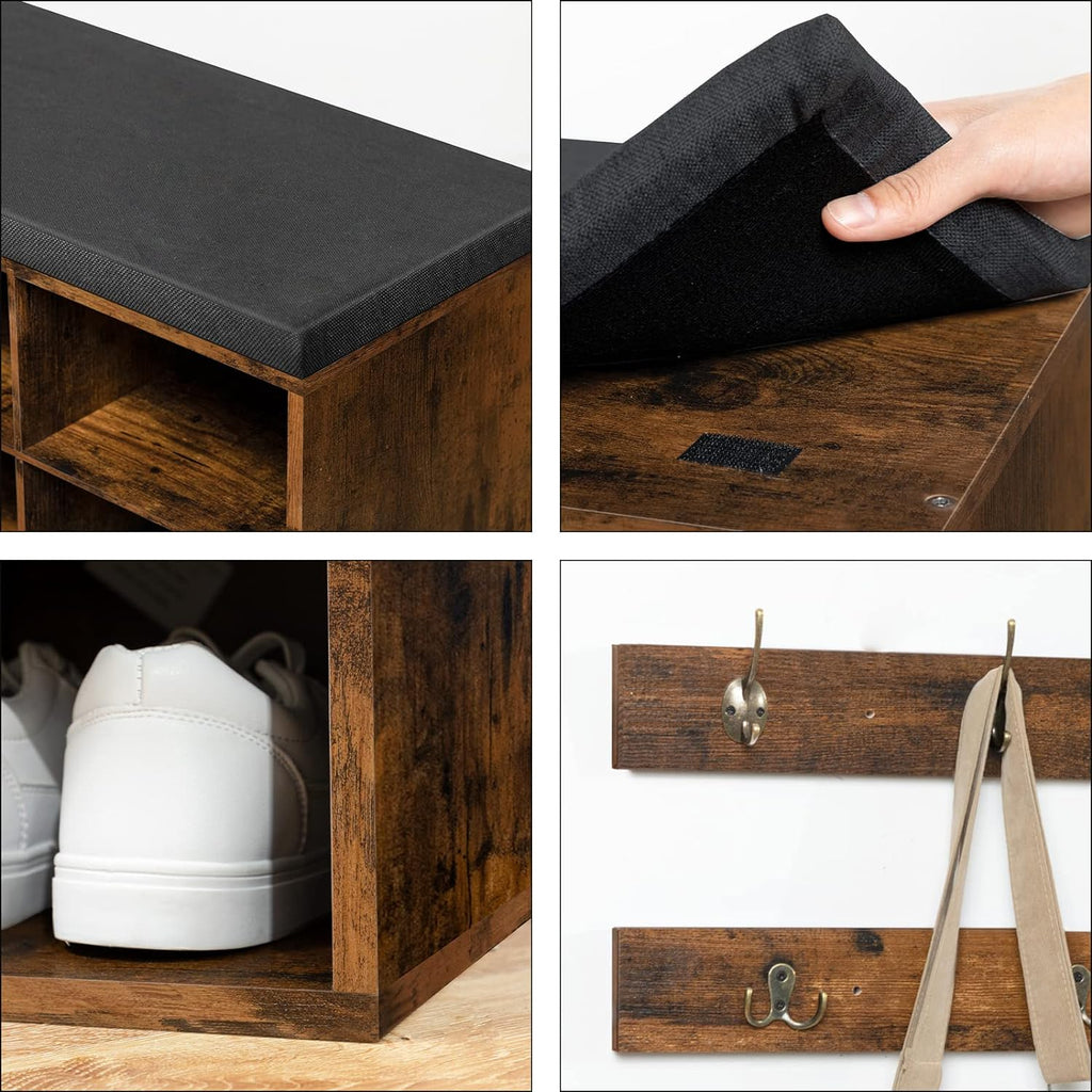 Shoe Storage Bench with Cushion, 39.4" L Entryway Bench with 12 Cubbies, Entryway Hall Tree with Storage, Shoe