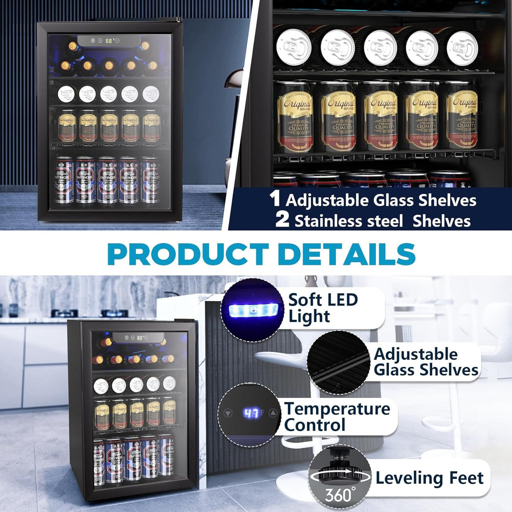 26 Bottle Wine Cooler, 95 Cans Beverage Refrigerator, 2.6 cu.ft Drink Fridge Dig