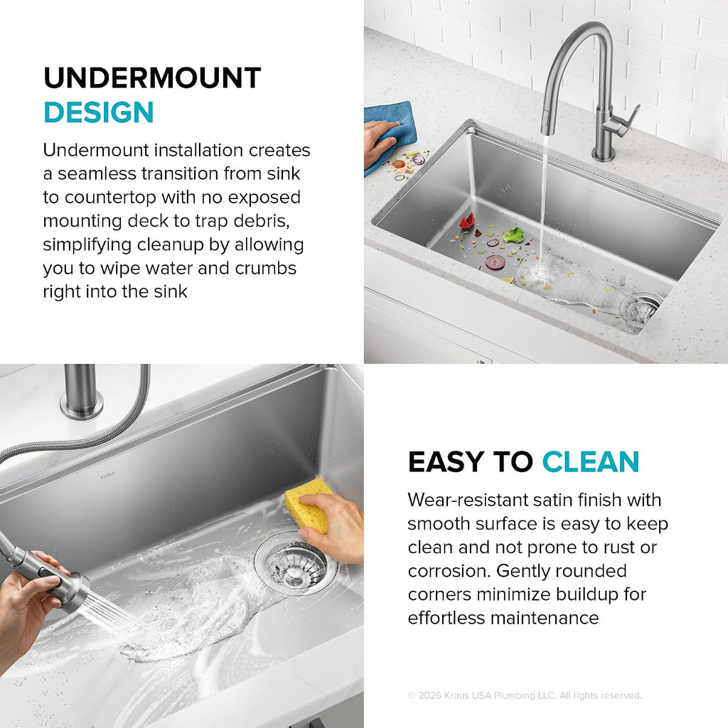 Fairlane 32 in Undermount Workstation Single Bowl 18-Gauge Stainless Steel Kitchen Sink with Accessories, KWU610-32