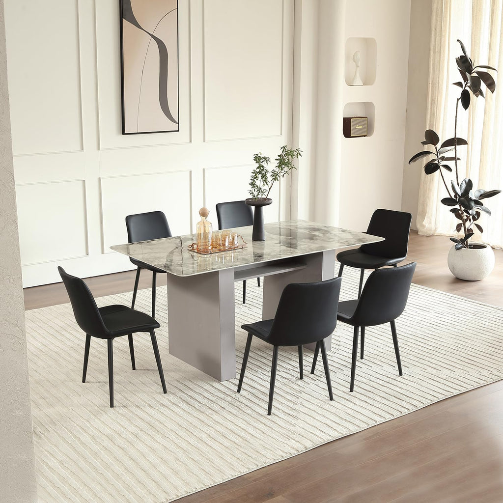 Black Leather Dining Chairs Set of 4, Mid Century Modern Faux Leather Kitchen & Dining Room Chairs