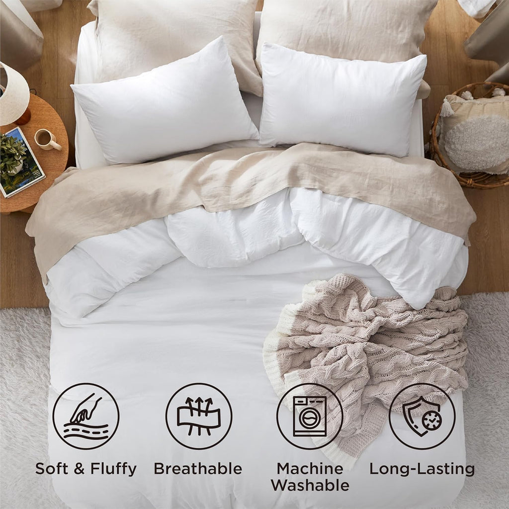Comforter Set, White Soft Prewashed Bedding for All Seasons, 3 Pieces GentleSoft Bed Set