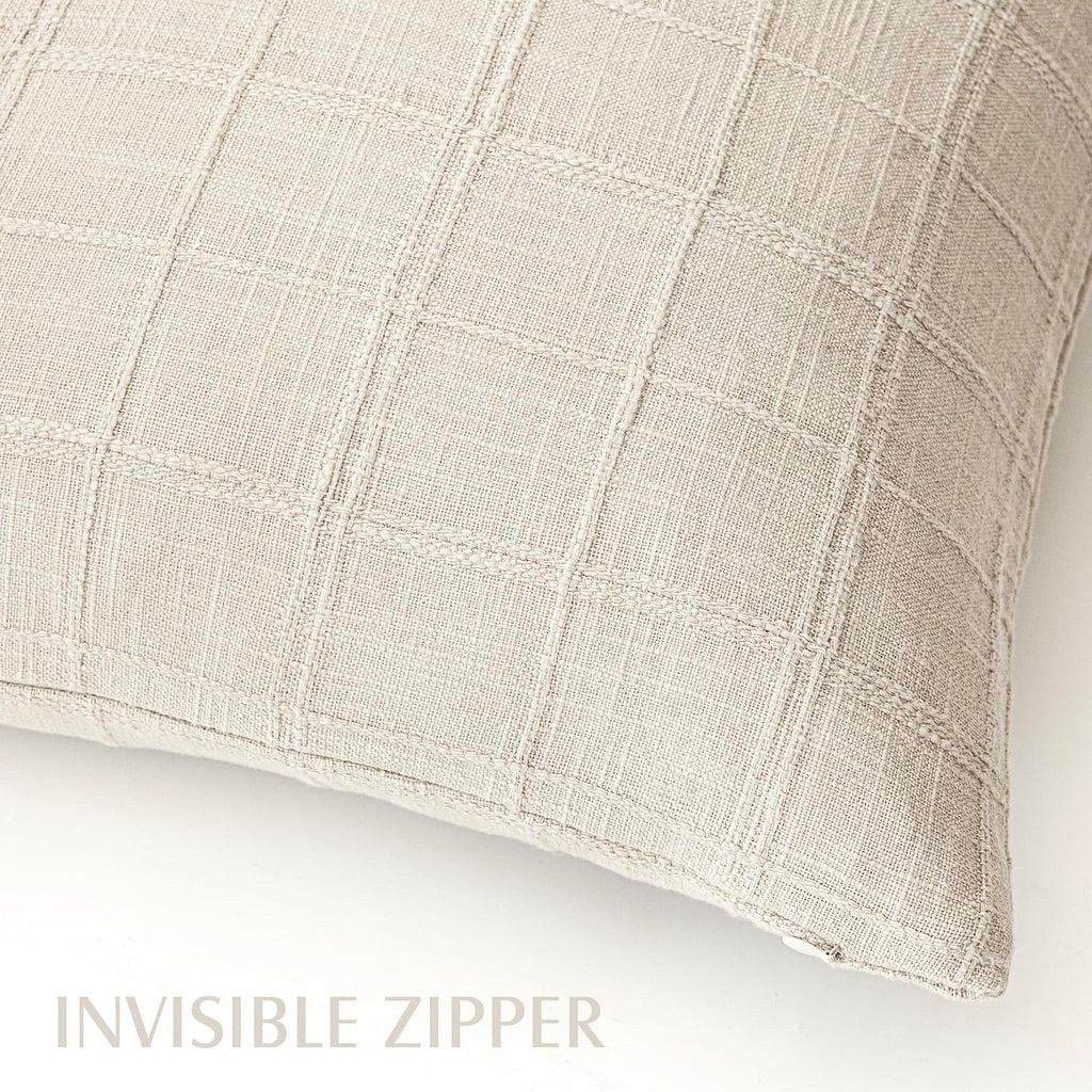 Set of 2 Decorative Linen Check Throw Pillow Covers Neutral Farmhouse Vintage Cushion Covers Modern Boho Home