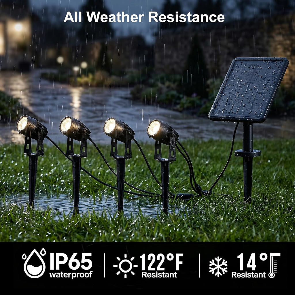 Solar Spot Lights Outdoor Waterproof, 4-in-1 Solar Landscape Lighting Dusk to Dawn Solar Uplights, 3000K Bright LED
