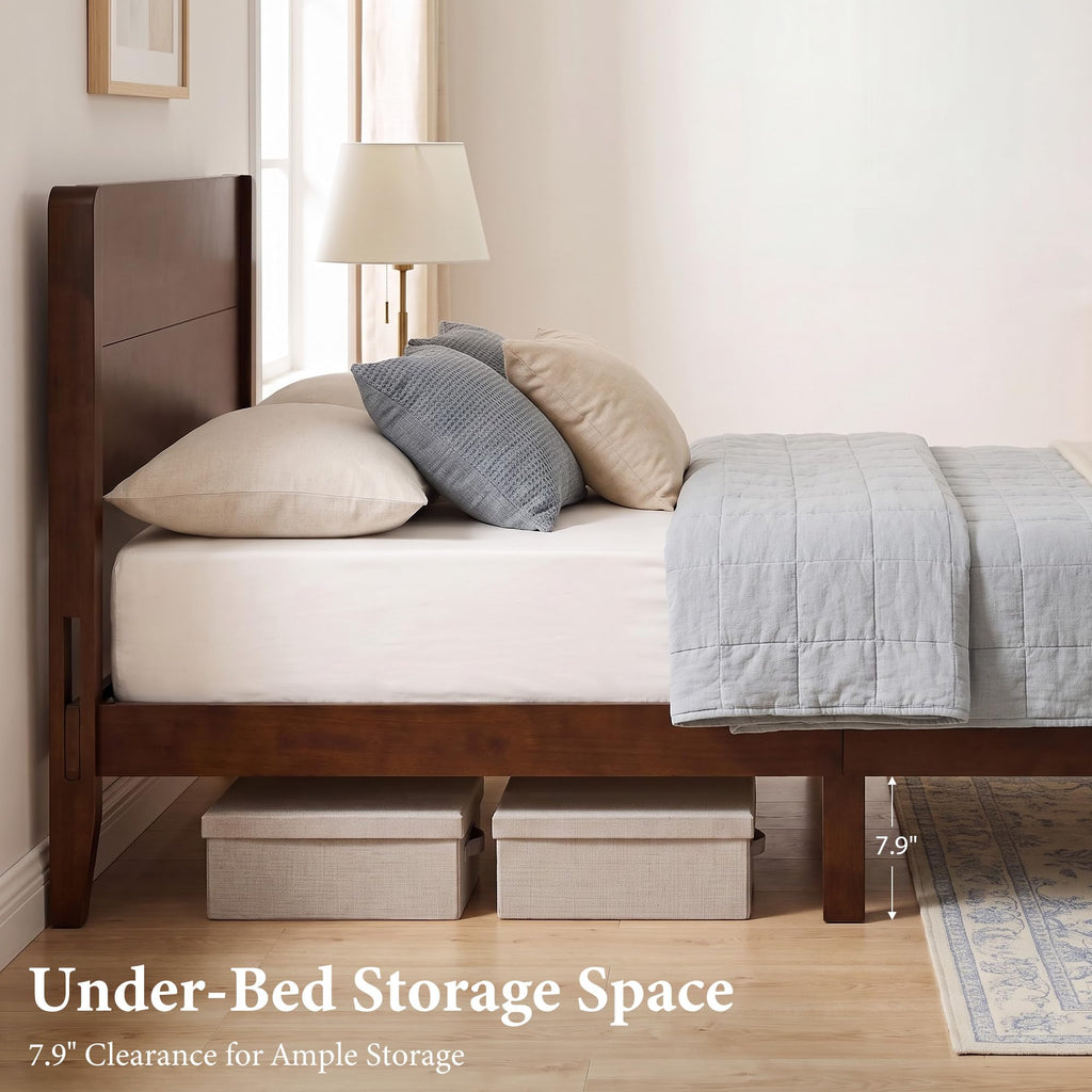 Solid Bamboo King Bed Frame with Headboard, Japanese Joinery