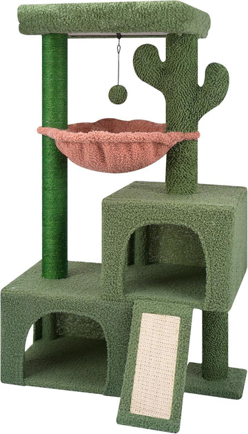 37.4" Cactus Cat Tree Tower with Twin Cat Condos for Indoor Cats