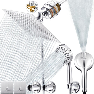 10" Dual Filtered Shower Head Showerhead Handheld Sprayer 20 Stage Water Filter Diverter 79" Hose Combo, Filtration