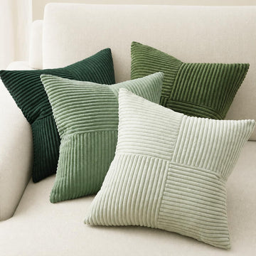 SageGreen Throw Pillow Covers 18X18 Inch Set of 4, Boho Farmhouse Cozy Cushion Cover with Corduroy, Soft Accent Forest