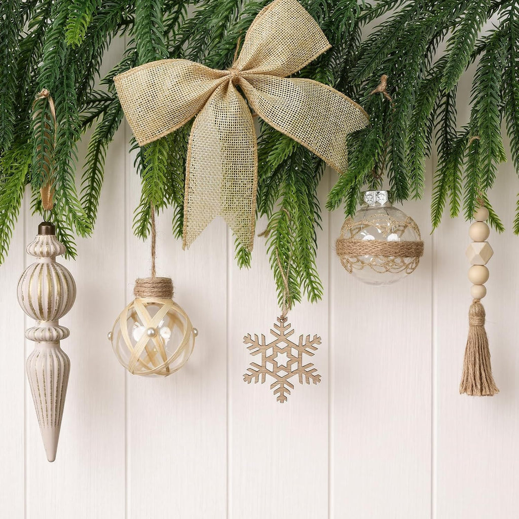 Boho Christmas Ornaments, Neutral Rustic Tree Decorations - Set of 39
