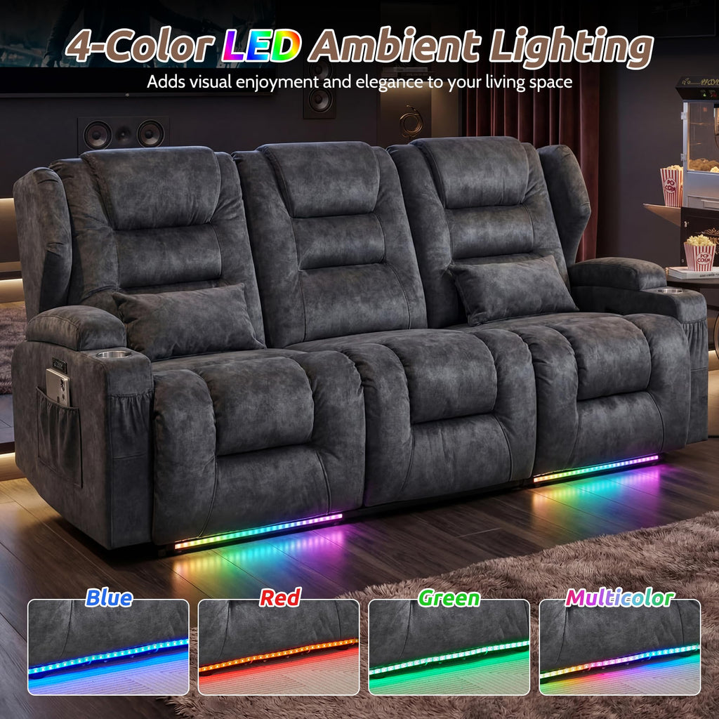Power Loveseat Recliner Sofa, Adjustable Headrests & Flip-Backrest