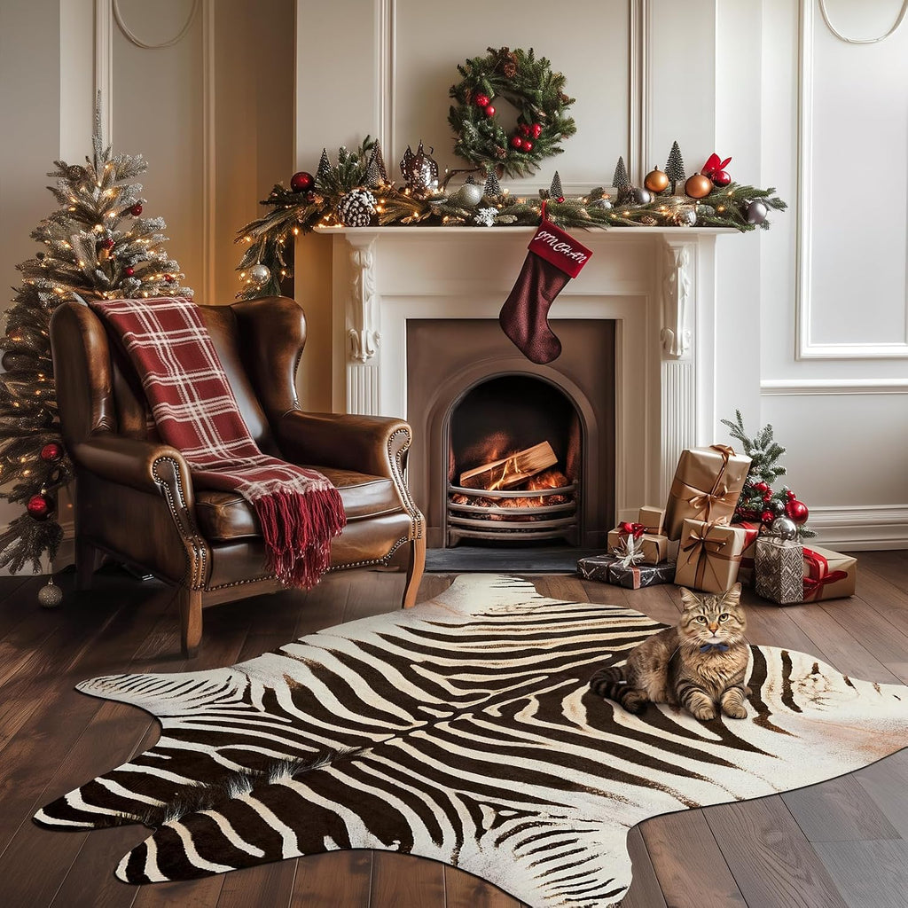 5x7 Faux Cowhide Rug, Cow Print Area Rug, Brown | Soft Faux Suede Texture, Washable, Non Slip Backing, Low Pile