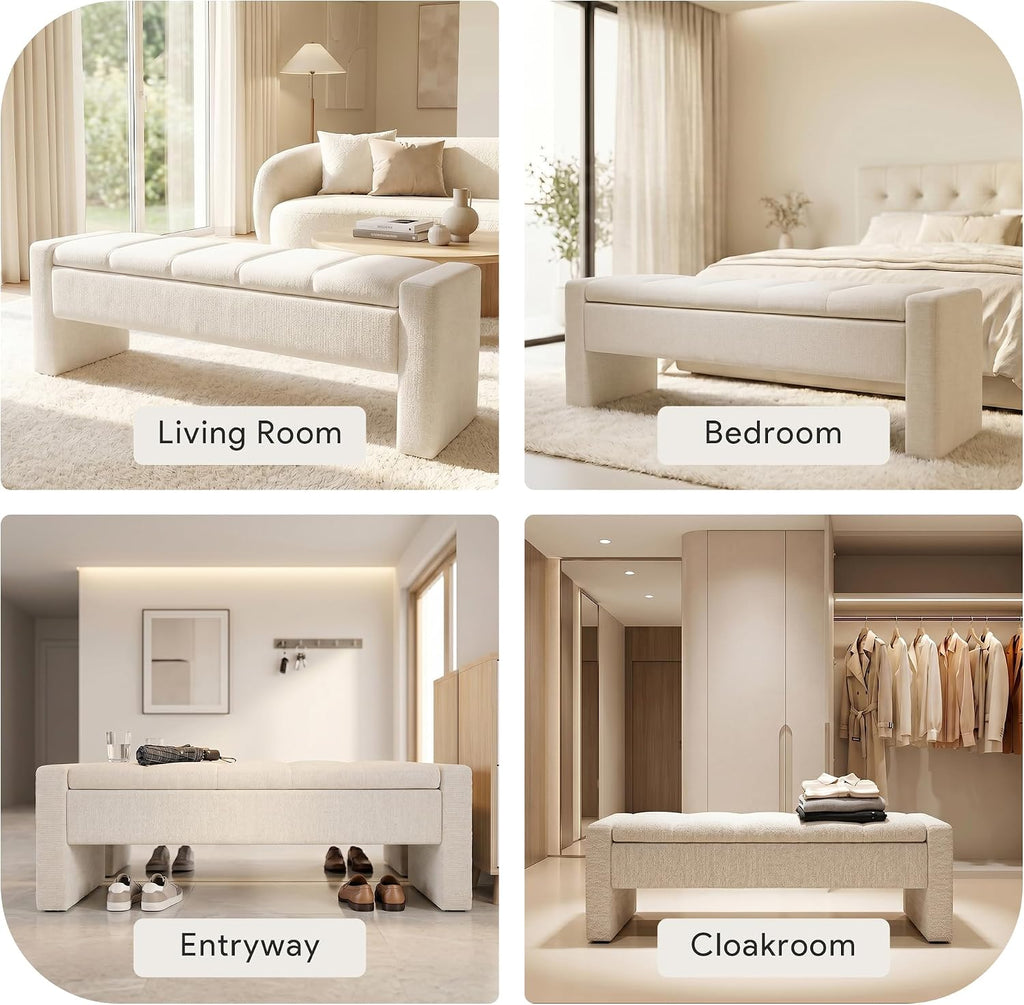 Storage Bench, 46' Bed Upholstered Storage Ottoman Bench, Beige | Versatile Storage Solution, Skin‐Friendly Comfort