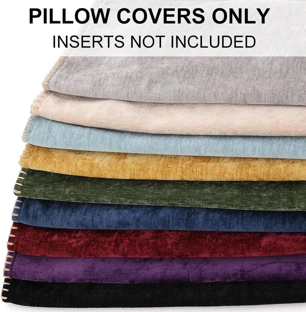 Summer Chenille Soft Cozy Throw Pillow Covers 26x26 Set of 2, Modern Farmhouse Boho Velvet Decorative Euro Sham