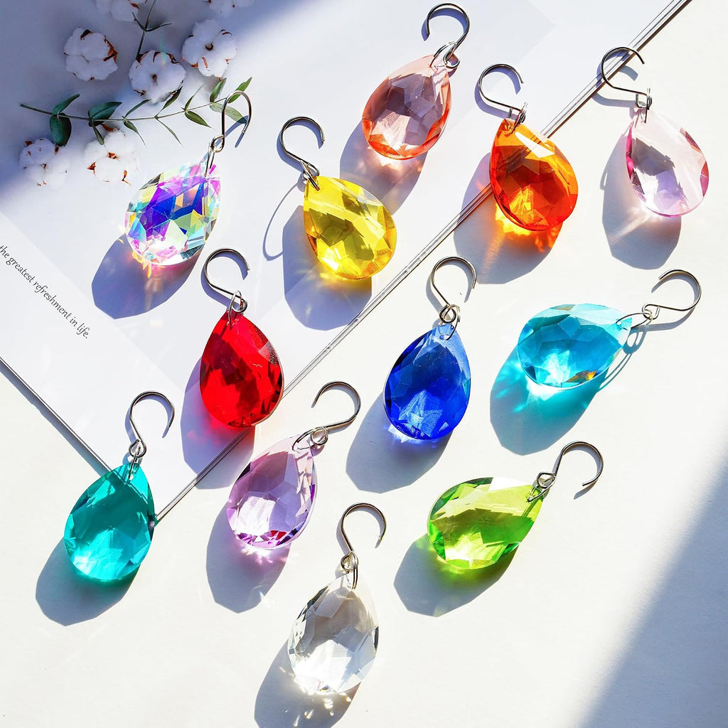 12Pcs Crystal Prisms 38mm Multicolor Bauhinia Beads Crystals - Chandelier Crystals Replacement