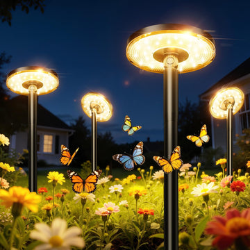3X Larger & Taller Solar Pathway Lights Outdoor, 6 Pack Metal Solar Powered Garden Lights Waterproof, 2 Lighting