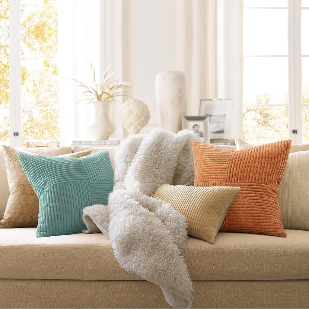 Fall Pillow Covers Set of 4,Soft and Cozy Velvet Blue Throw Pillow Covers,Mix and Match