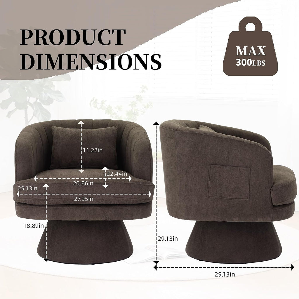 360° Swivel Barrel Chair with Side Pocket & Pillow Set of 2, Cloud Velvet Modern Swivel Accent Chair with Curve Back