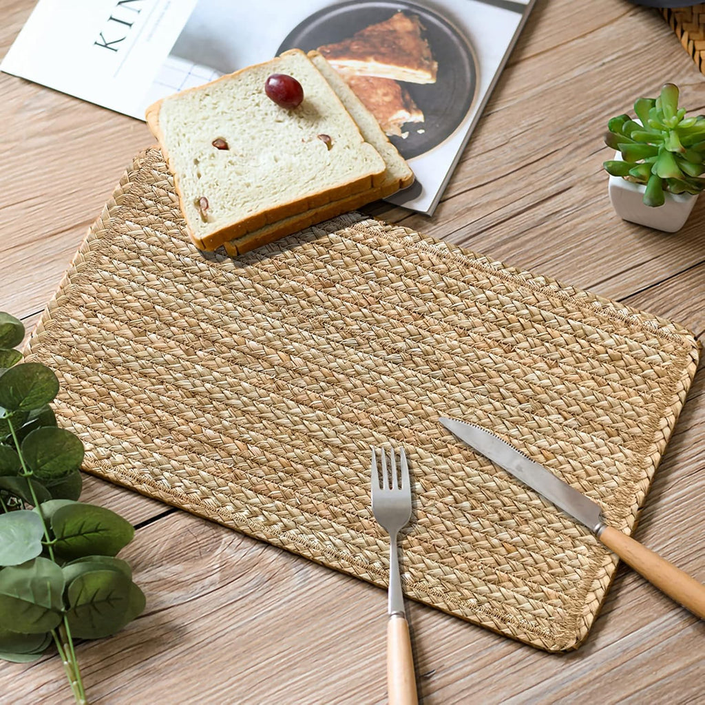 Woven Placemats Rattan Placemats Rectangle Natural Placemats Wicker Heavy Braided Straw Placemat Farmhouse - Set of 6