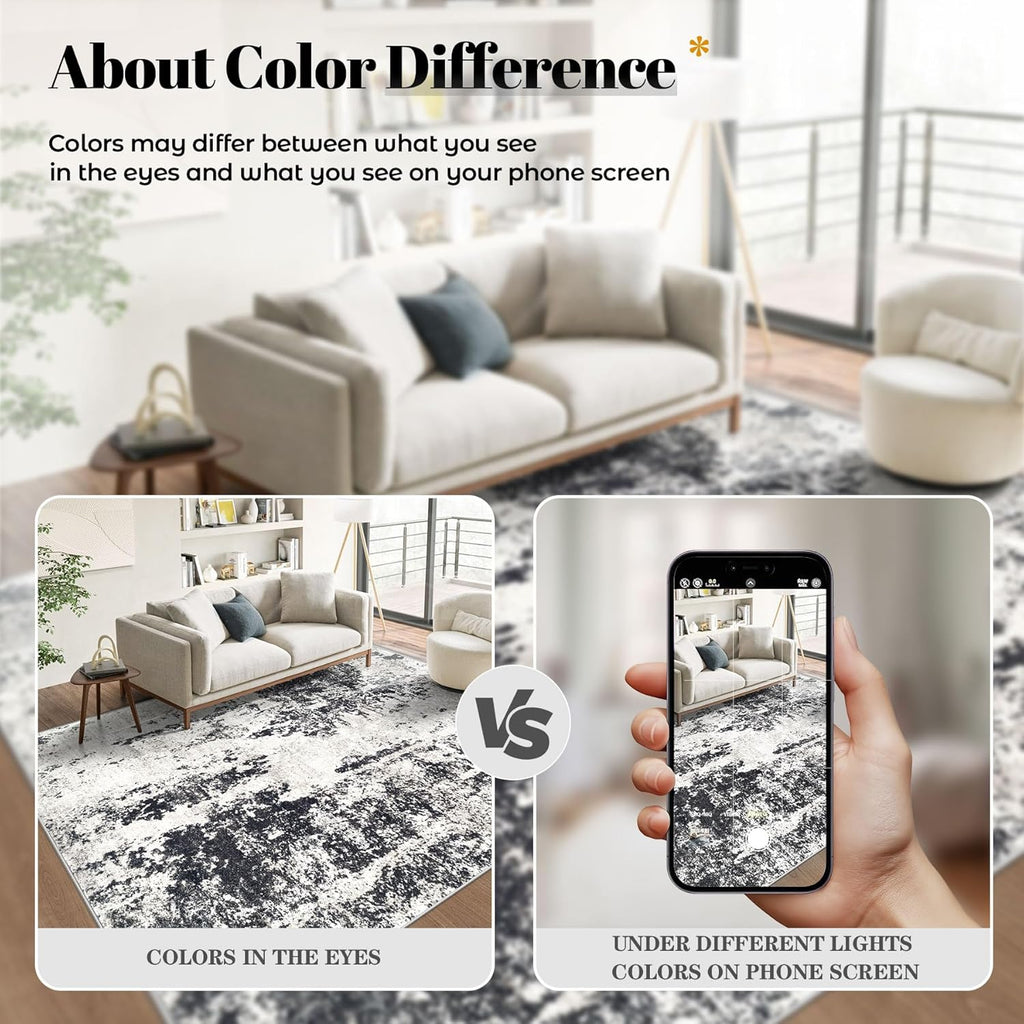 Living Room Rug 5x7 Rug, Machine Washable Modern Abstract Rug Soft Neutral Area Rug Non-Slip Stain Resistant Large