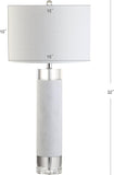 32" White Marble and Crystal LED Table Lamp, Modern Contemporary Cylindrical Column Bedside Lamp Bedroom