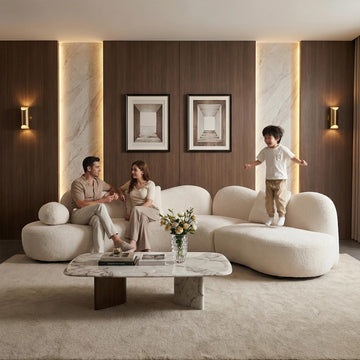 128" Oversized Modern Curved Sectional Sofa, 5-Seater Boucle Couch with 2 Pillows, Modular V-Shaped Sofa with Unique