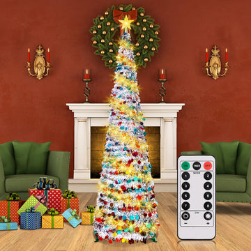 6FT LED Collapsible with 100 pcs Warm White Lights, Pop Up Sequin with Timer&8 Lighting Modes, Slim Pencil Tinsel
