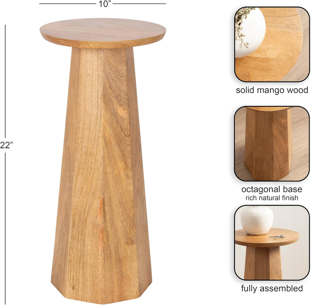 Hemingson Modern Mango Wood Round Drink Table, 10 x 10 x 22, Natural Wood, Mid-Century Circle Pedestal Table for Use