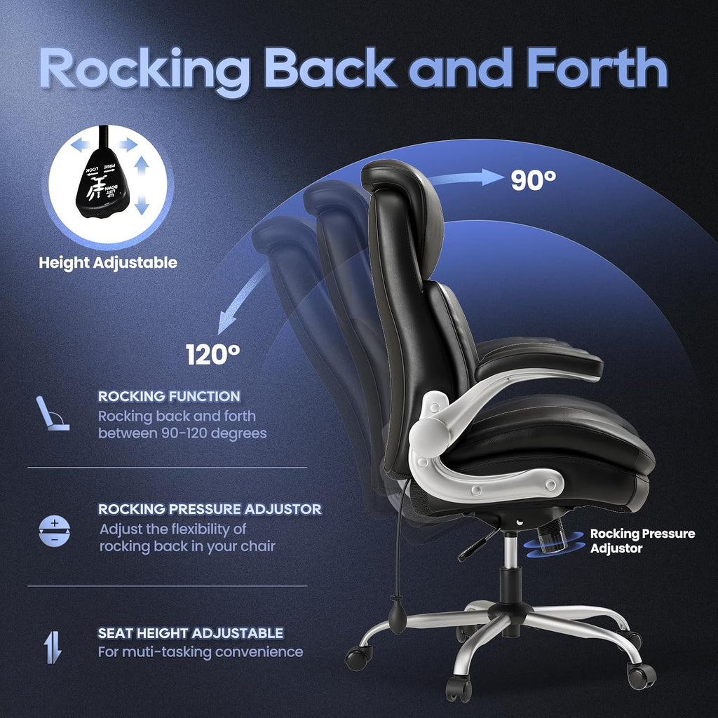 Big and Tall- High Back Executive - Ergonomic Home Computer Desk Chair with Padded Flip-up Arms, Adjustable Lumbar