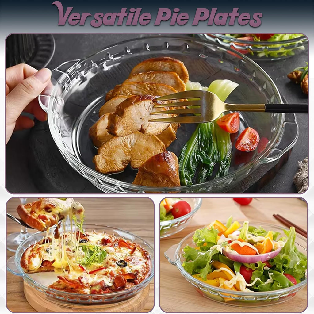 Set of 2 Glass Pie Plates - 7" Baking Dishes with Handles - Durable, Compact, Oven & Freezer Safe Kitchen Accessories