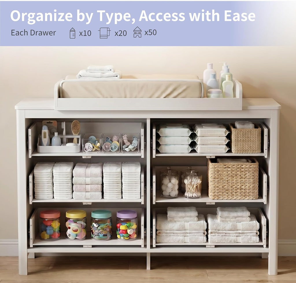 Nursery Dresser with Baby Changing Table White | Wooden Dresser Kids Dresser with 6 Drawer Dresser Baby Dresser