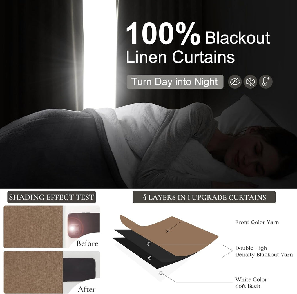 RustBrown Linen Pinch Pleated Curtains 102 Inches Long Heavy Duty Thermal Insulated Extra length Burg Cottage Total - Set of 2