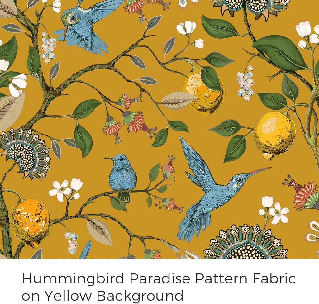 Bright Yellow Kitchen Valances 24 Inches Long Vintage Botanical Garden Hummingbird Thermal Insulated Faux Silk