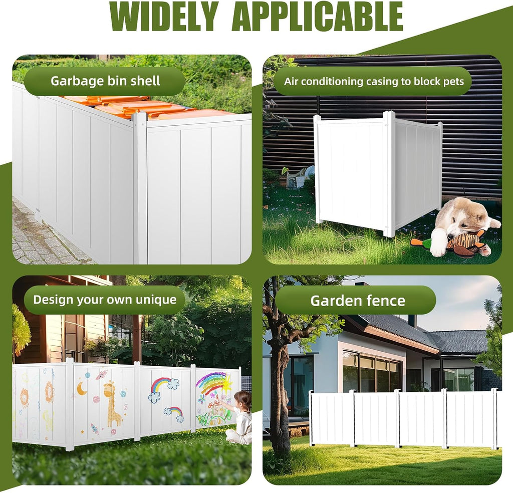Vinyl Privacy Fence - 48" H x 44" W Air Conditioner Fence, No Dig White PVC Fence Panels for Outdoor Privacy, Trash