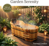 Natural Cypress Wood Hot Tub with Steam Lid & Non-Slip Handrails - 47" Freestanding Spa Bathtub for Adults and Kids