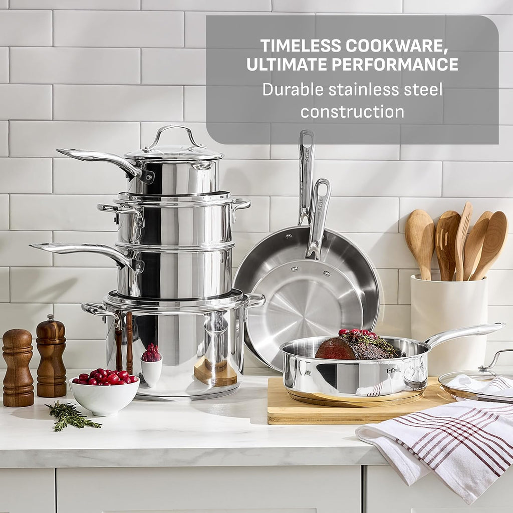 Stainless Steel Pots and Pans Set 11 Piece, Induction, Oven Broiler Safe 500F, Kitchen Cooking Set w/Fry Pans