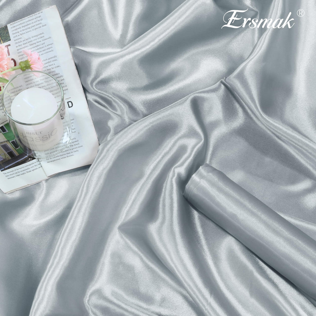 Silver Satin Fabric by The Yard, 60" Wide Shiny & Soft Charmeuse Silky Satin Fabric for DIY Craft, Wedding