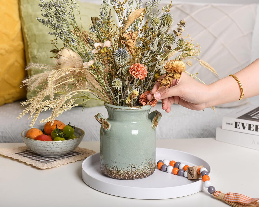 Ceramic Rustic Farmhouse Vase, Distressed Decorative Flower Vases