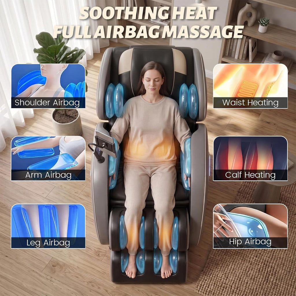 Massage Chair Full Body, Zero Gravity Massage Recliner Chair with Foot Shiatsu & Back Heating, 6 Fix Point Rollers