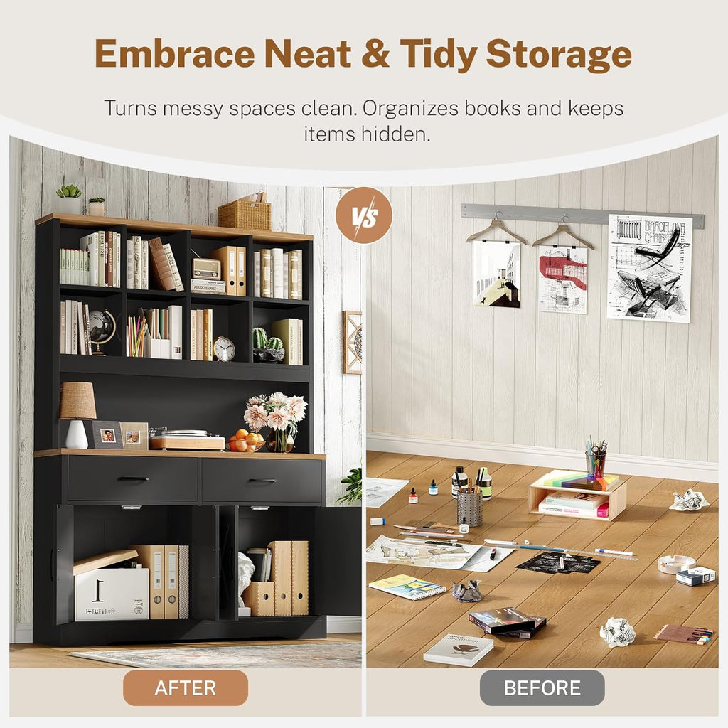 Storage Cabinet with Doors and Drawers, Pantry Cabinets, 5 Tier Floor Standing Bookshelves, Bookshelf and Bookcase, 8