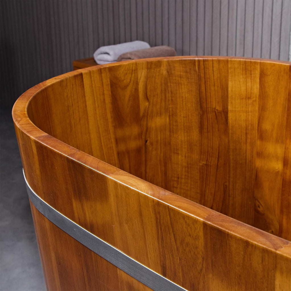 54-Inch Japanese Bathtub & Deep Soaking Tub, Freestanding Wooden Soaking Bathtub Handcrafted from Solid Rubberwood