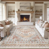 8x10 Washable Vintage Area Rug, Stain Resistant Non-Slip Indoor Carpet Orange