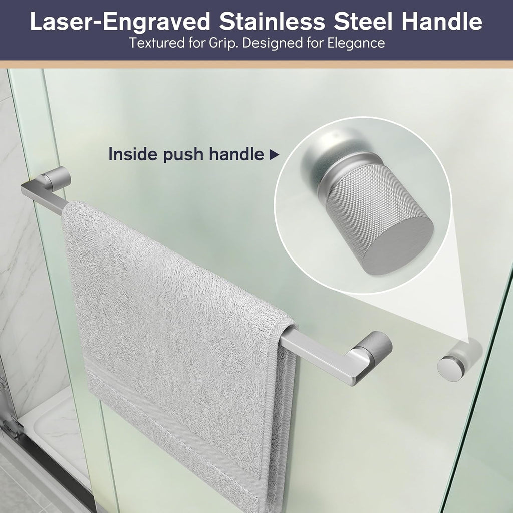 Double Sliding Shower Door, 55"-60" W x 70" H Semi-Frameless Frosted Shower Door