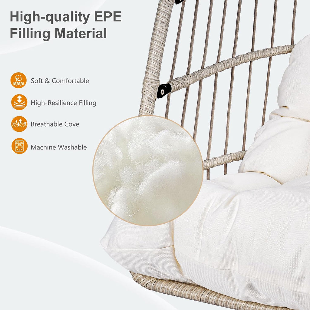 Foldable Hanging Egg Chair with Stand and Pillow, HDPE Rattan and Heavy Duty Aluminum-Steel Frame, Outdoor Patio
