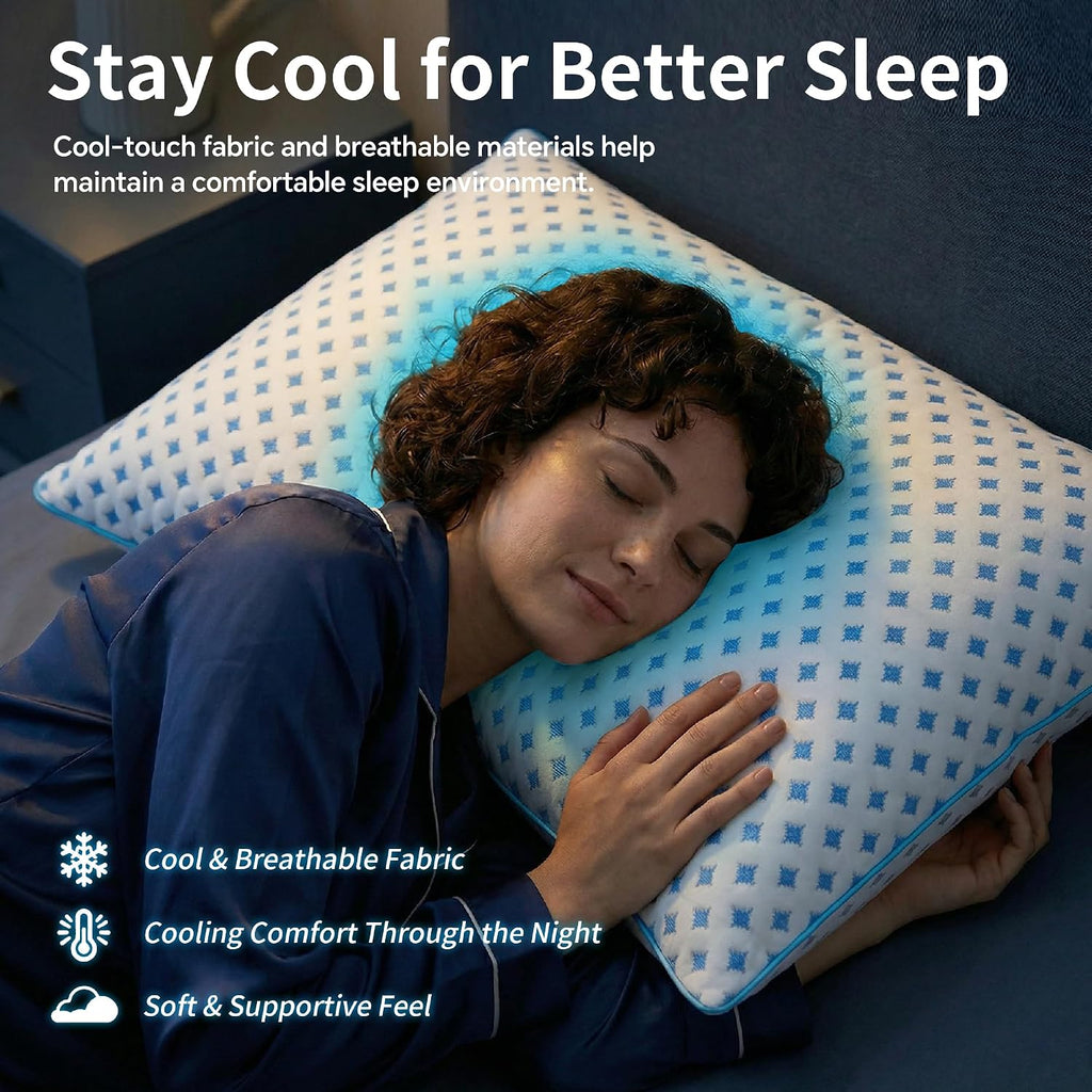 King Pillows Set of 2 for Sleeping, Cooling Adjustable Memory Foam Pillows, Dual Fill Design Helps Maintain Shape